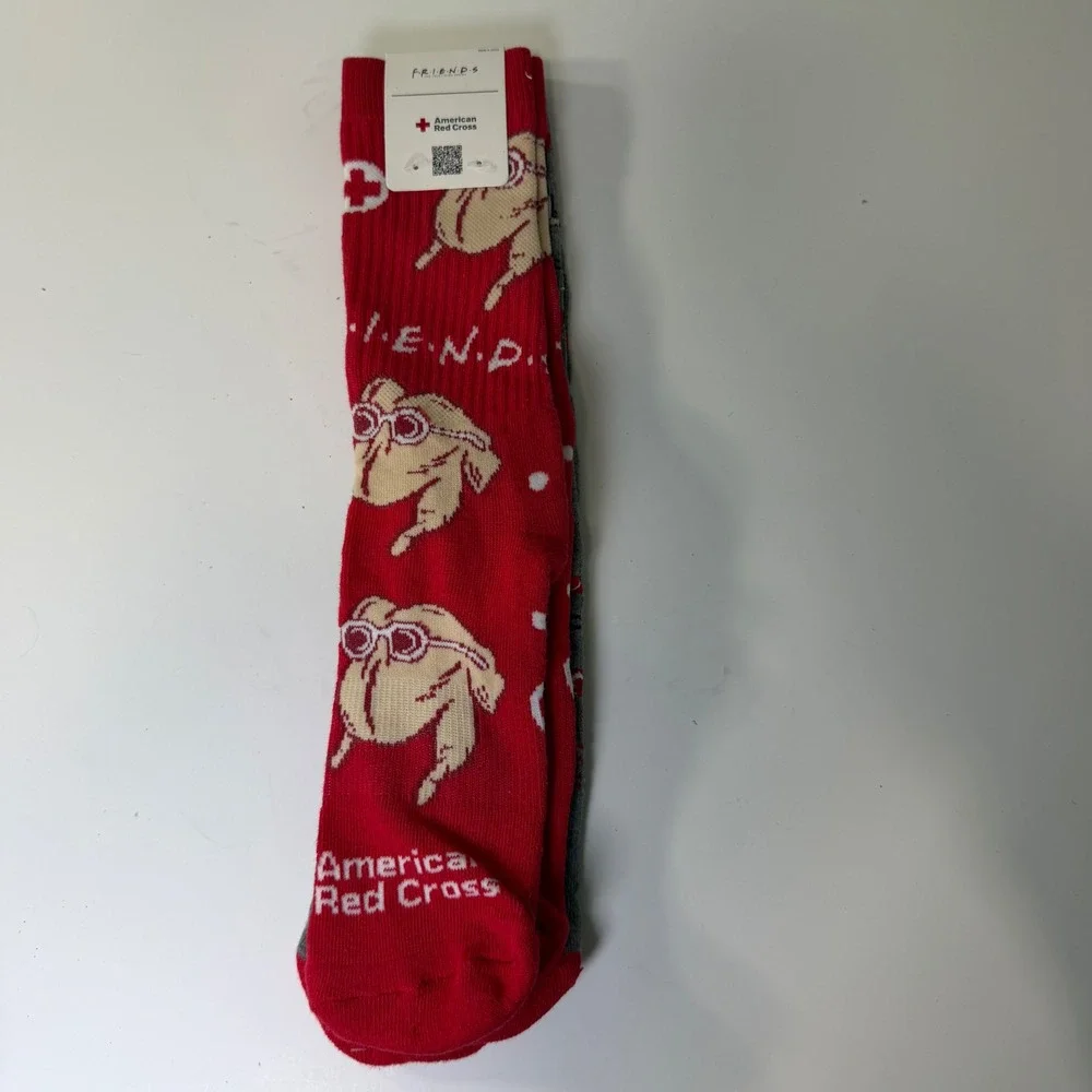 Friends TV‎ Show American Red Cross Socks 2 Pair Pack Turkey Grey Red Bioworld